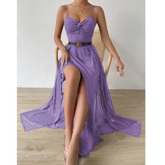 Luxe Swiss dot front tie backless wrap cami maxi dress - Picture 4 of 14